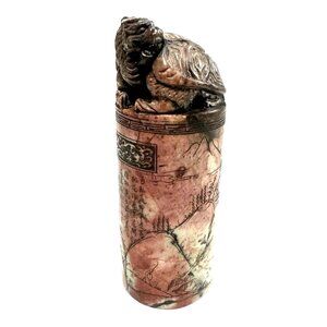 LONGGUI FENG SHUI PILLAR STATUE CHINESE SOAPSTONE CARVING DRAGON TURTLE POWER 5"